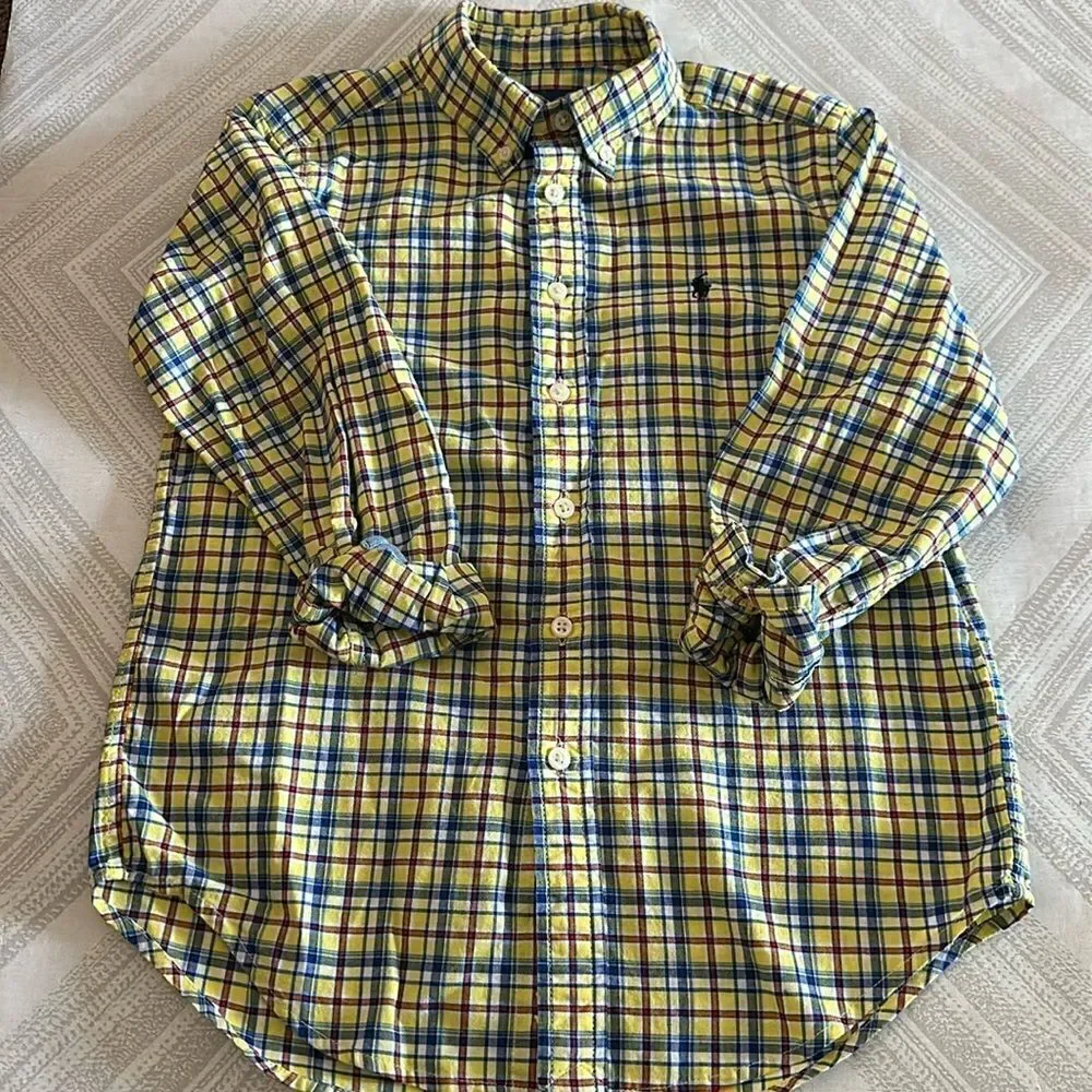 Ralph Lauren Boys Yellow & Blue Long Sleeve Button Down Shirt
